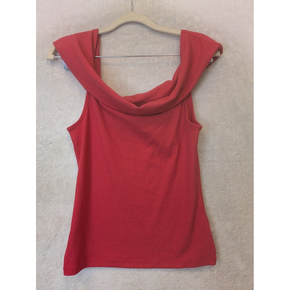 Old Navy Cowl Neck Tank Top Women's Medium Red Ribbed Sleeveless Slim Fit